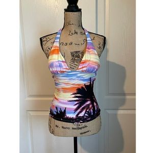 Palm tree print swim top